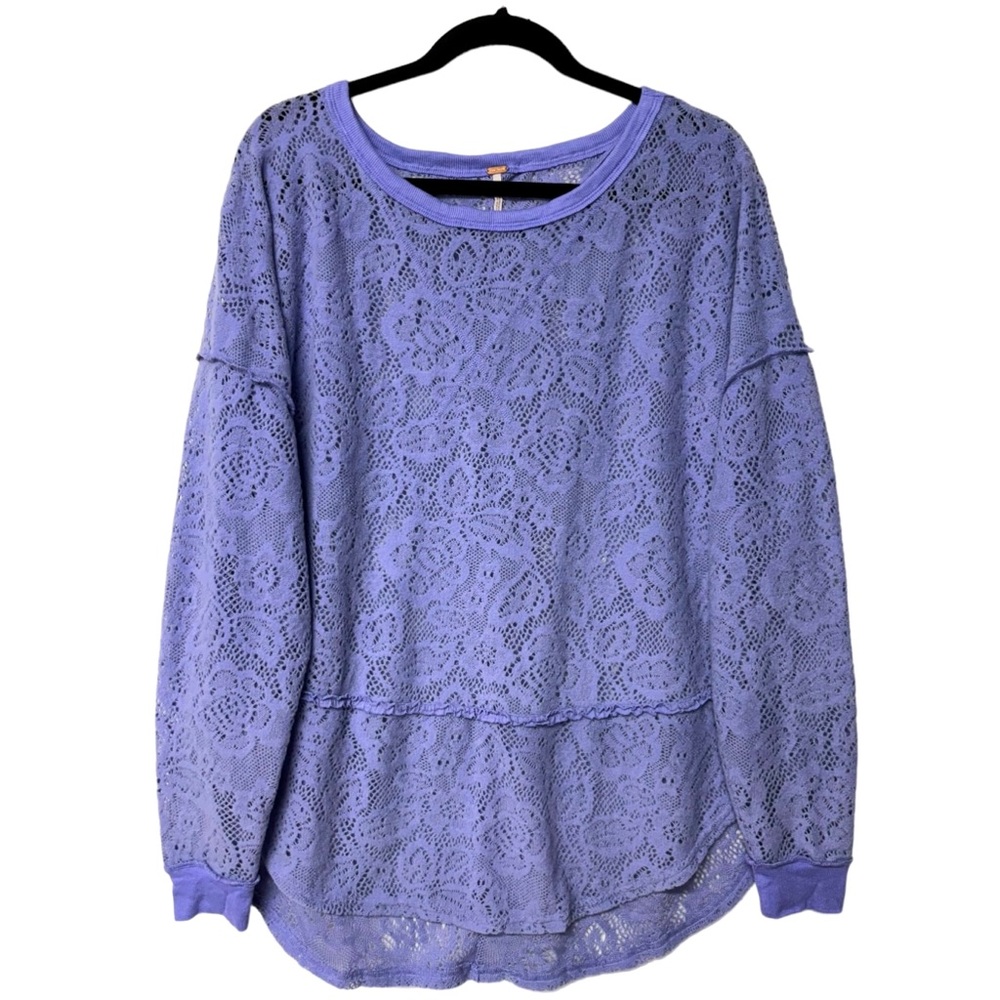 Free People Glacier Not Cold In This Lace Oversized Top Lavender Purple Medium
